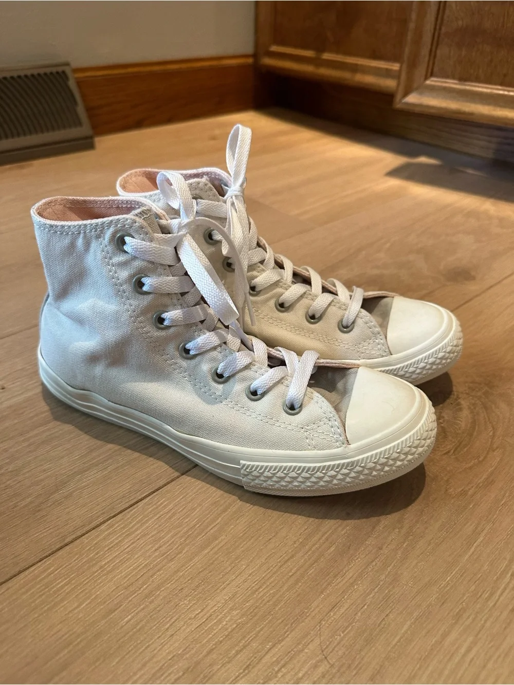 Classic High-Top Canvas Converse Sneakers in Cream/Light Gray